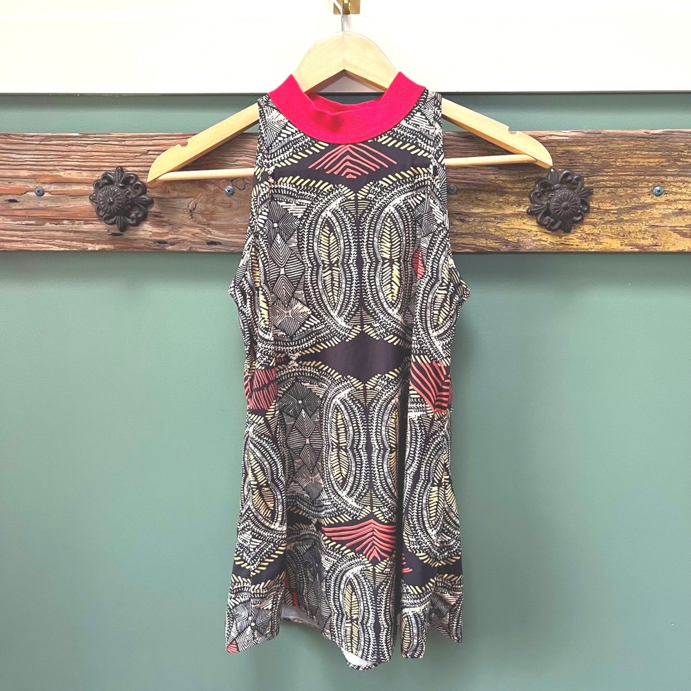 Aldomartins Anthropologie Mock Neck Geometric Sleeveless Top XS Black Red Spain